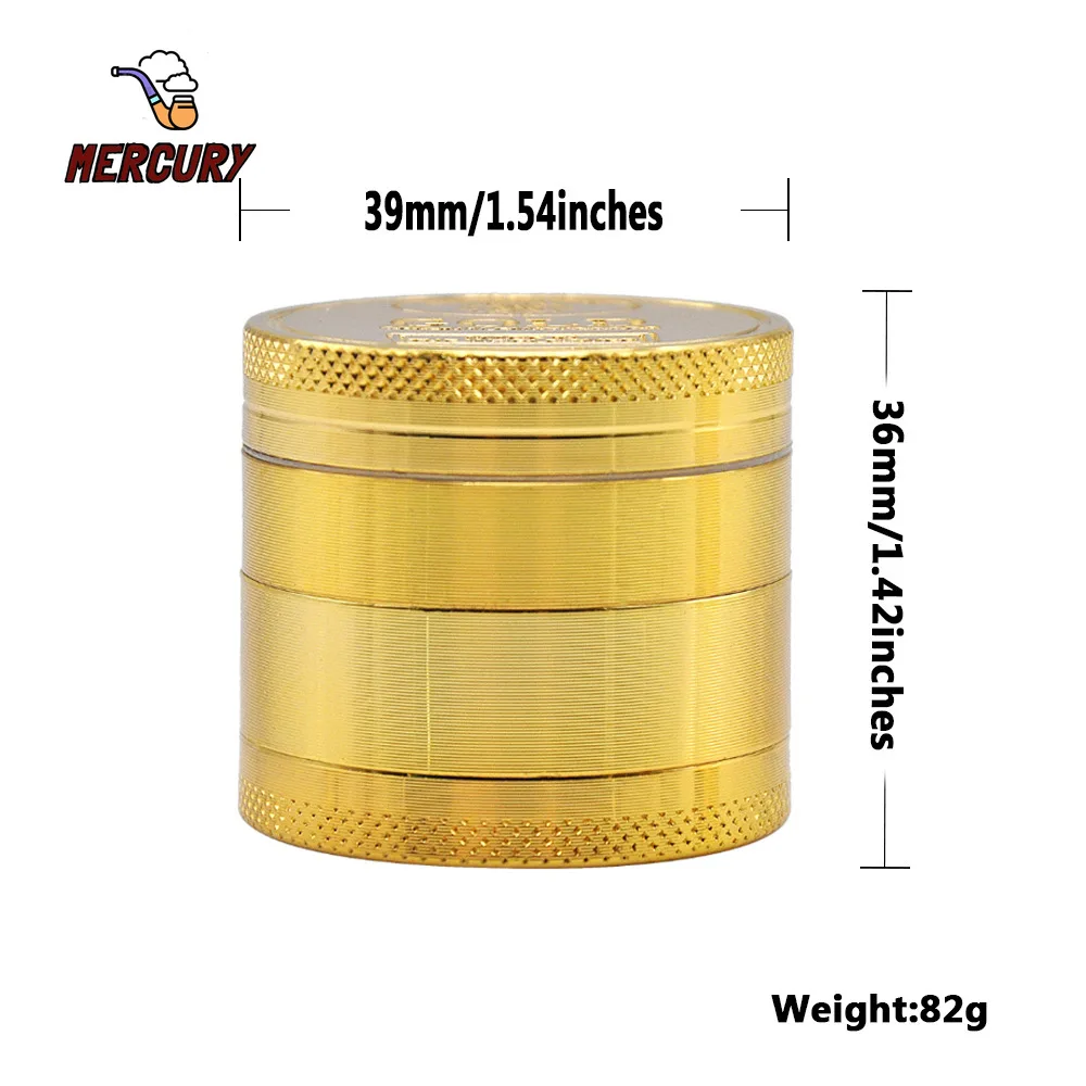 Gold Style Grass Grinders for Smoking 40mm/50mm/63mm 4 Layer Herb Grinder with Cleaning Brush Tobacco Pipes Smoking Accessories