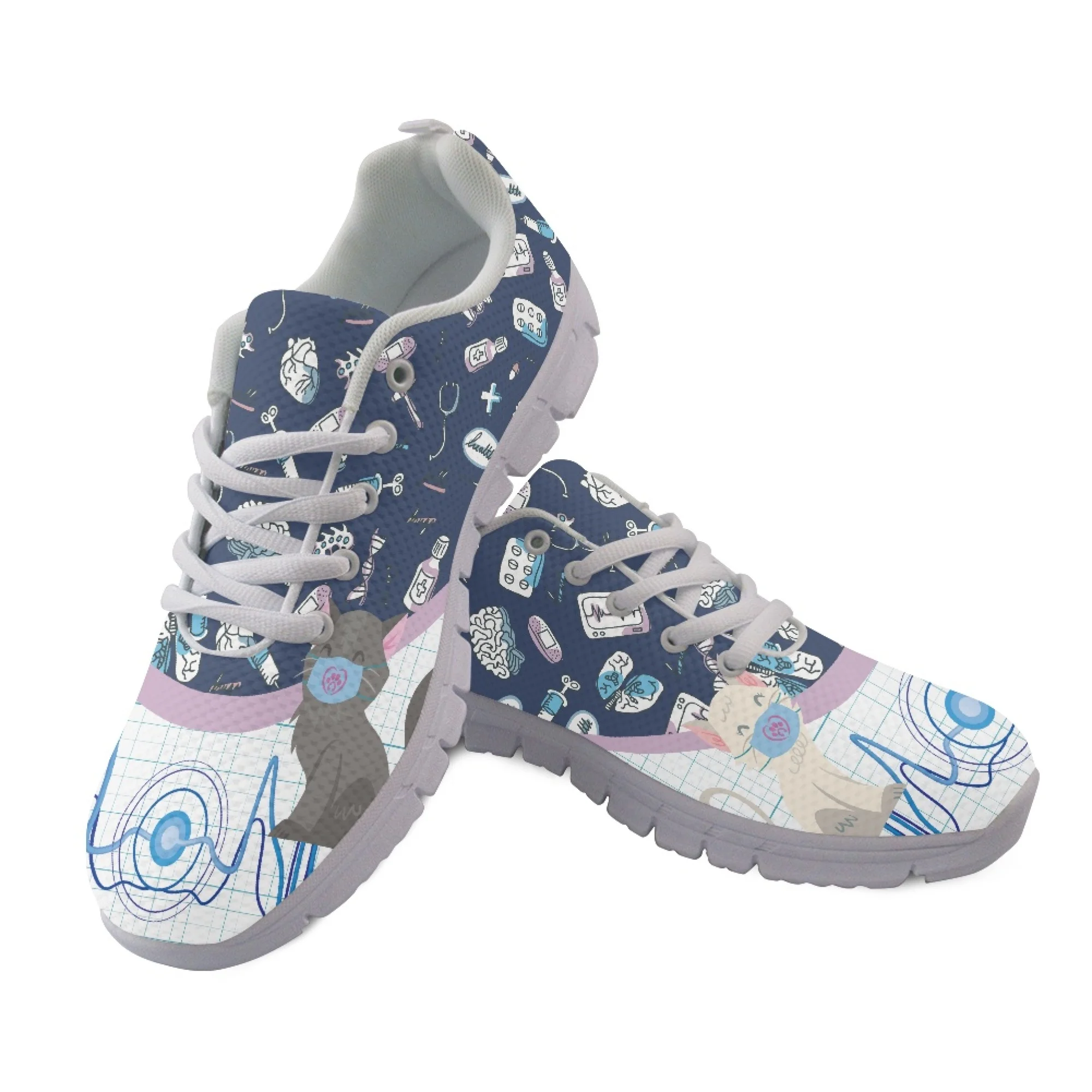 

Повседневная женская обувь для кормления Yikeluo, дизайнерские женские кроссовки на плоской подошве с принтом милой кошки и собаки, спортивная обувь для бега