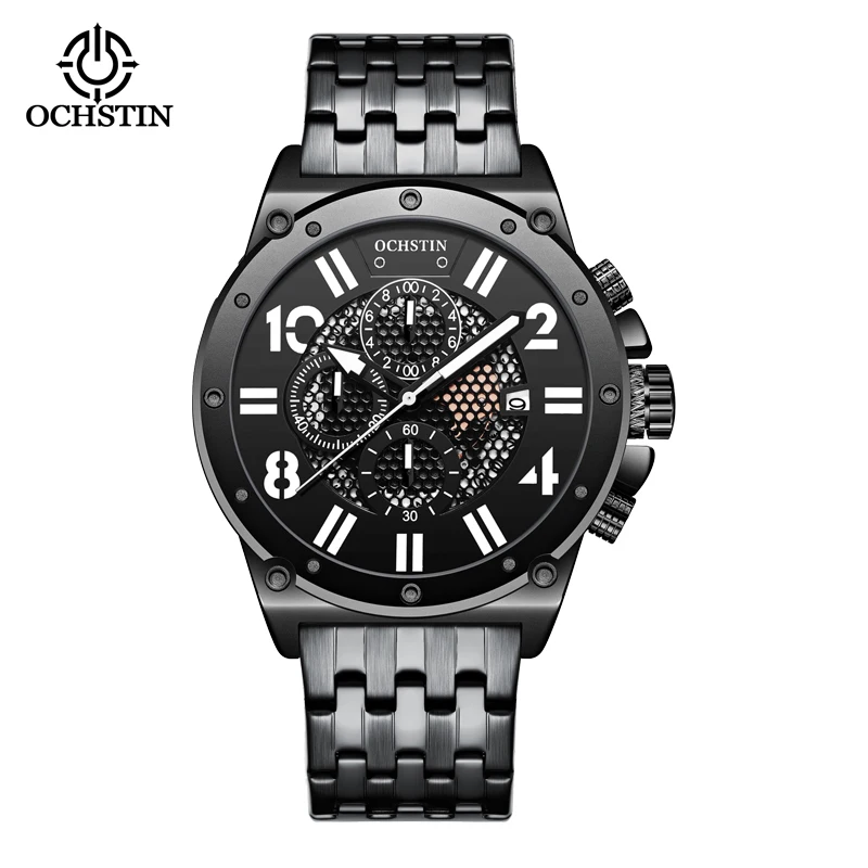 OCHSTIN Originale Series Of Innovative Multi-functional Quartz Watch Stainless Steel Strap Black Silver Gentleman's Quartz Watch