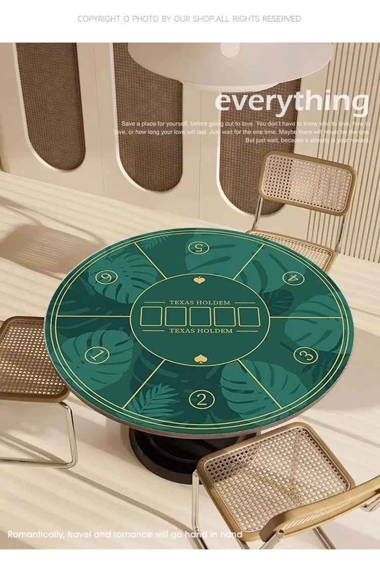 Description Picture 6 of itemTable Mat 6 Players Texas Hold'em Table Cloth 47inch Waterproof Rubber Round Poker Mat Portable Casino Board Game Top Layout