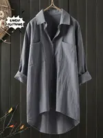 Elegant and Youth Woman Blouses Casual Home Cotton Linen Large Size Single Breasted Commuting Style Long Sleeved Shirt - Image 4