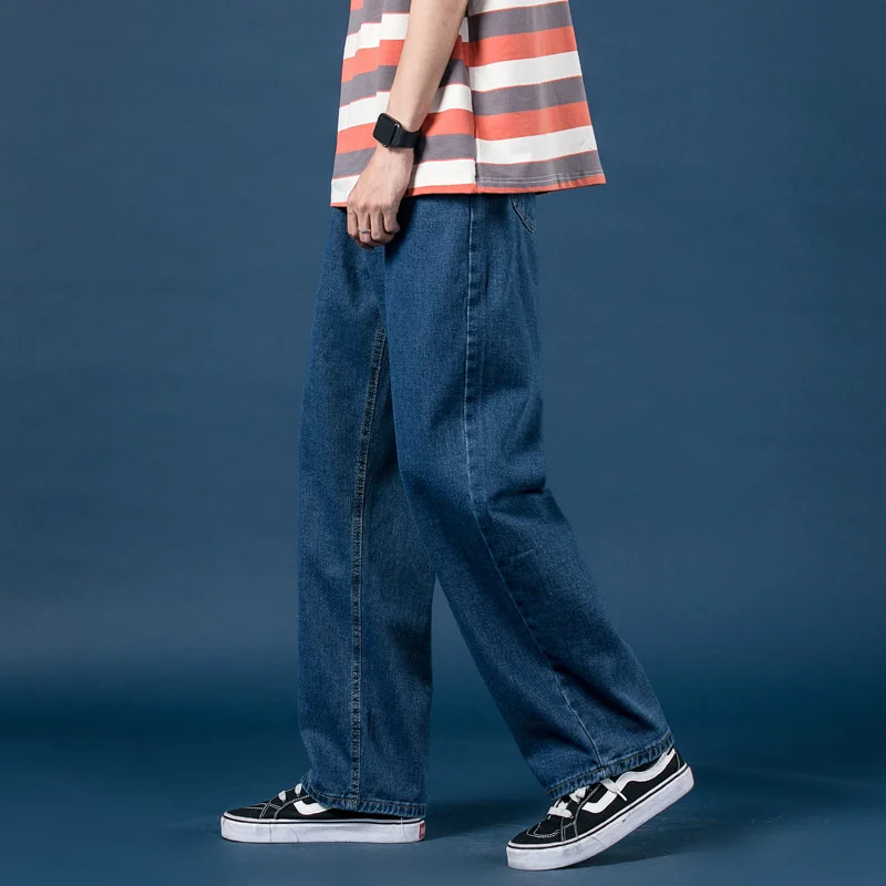Autumn Winter Men\'s Wide Leg Denim Pants Korean Fashion Luxury Top Quality Baggy Jeans Men Elastic Waist Mop Daddy Trousers