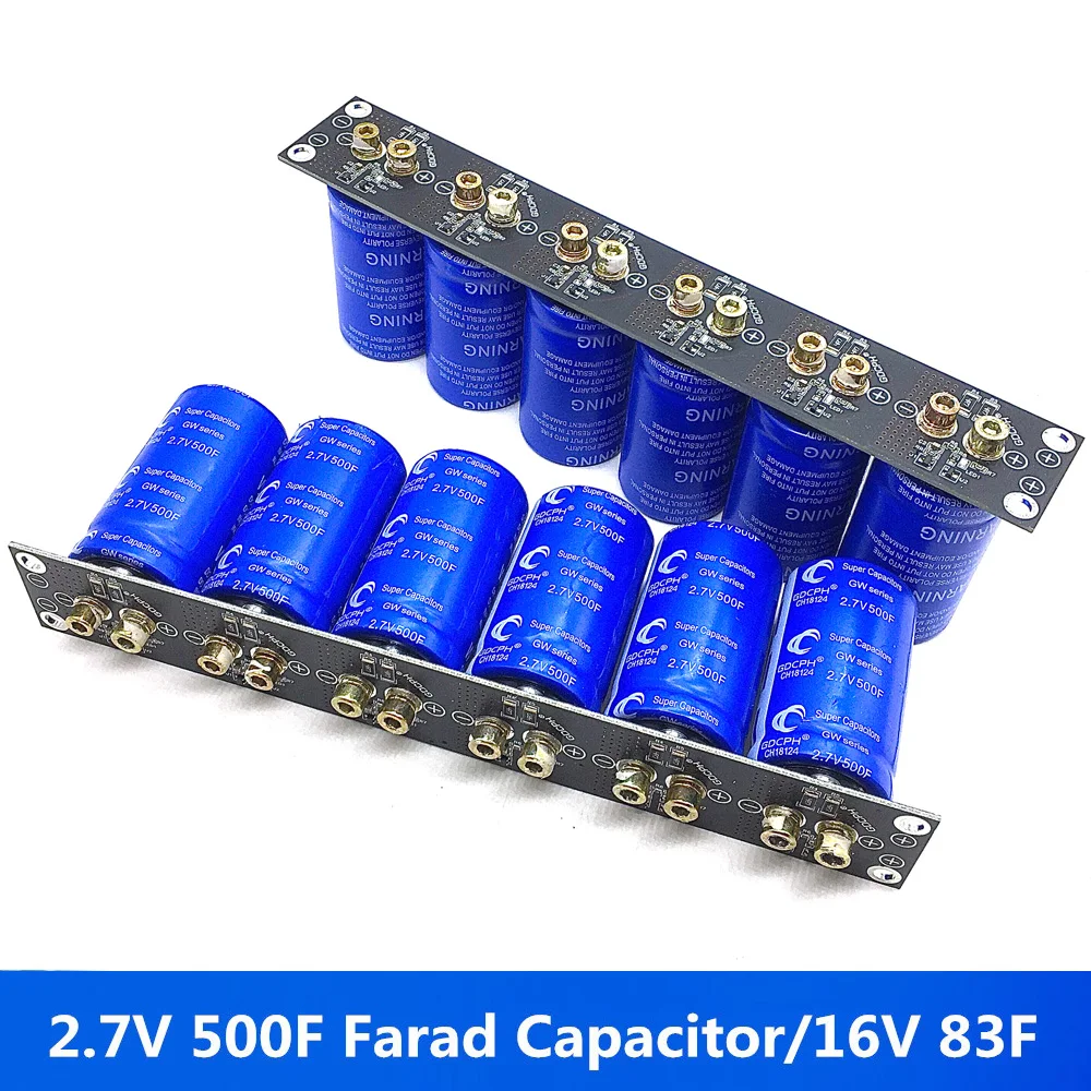 

6PCS/1Set 2.7V 500F Super Farad Capacitor 16V 83F Automotive Electronic Rectifier Large Capacity Farad Capacitor with Screw Hole