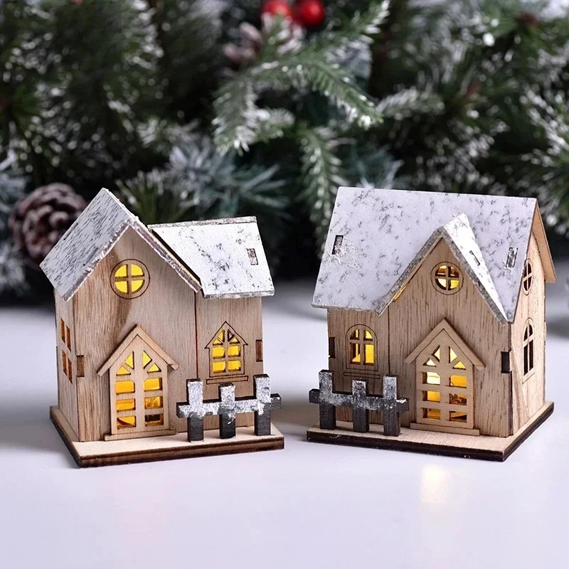 Description Picture 4 of itemLED Light Mini Wood House Model Luminous for Christmas Christmas Houses DIY Festive Wooden House Ornaments Kids New Year Gifts