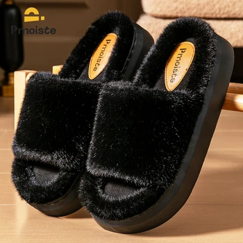 Fur Slippers Women Platform EVA Soles Memory Foam Winter Cozy Open Toe Breathable Living Room Shoes Luxury 1