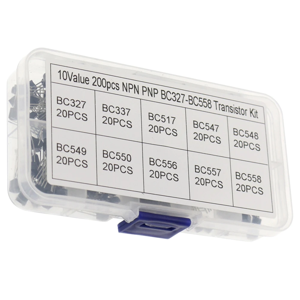 Transistors Kit 200Pcs 10 Values TO-92 PNP NPN BC327 BC337 BC517 BC547 BC548 BC549 BC550 BC556 BC557