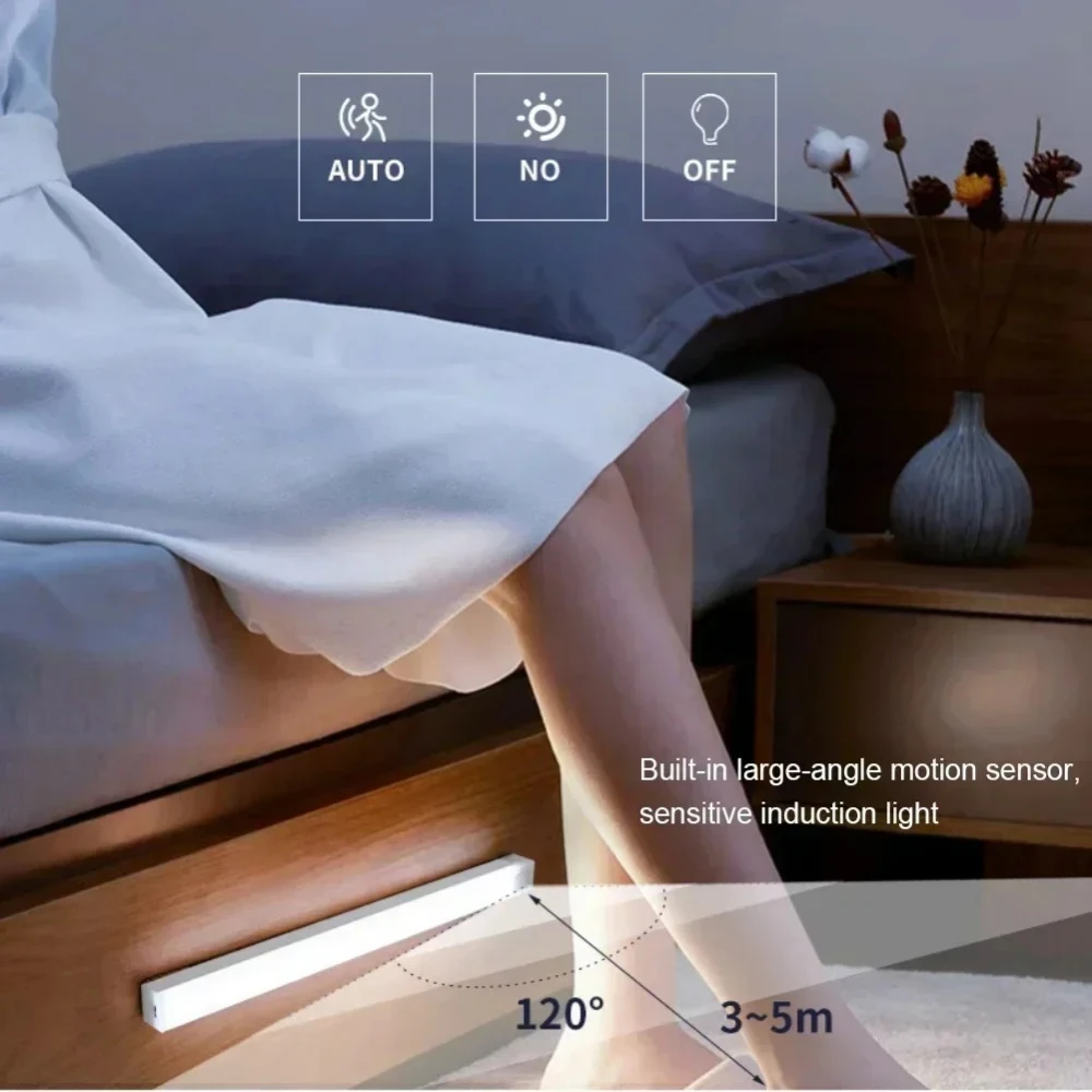 LED Motion Sensor Strip Light Wireless Sensor Night Light USB Rechargeable Detector Wall Lamp Kitchen Cabinet and Storage motion sensor light