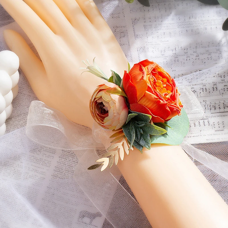 

Bridal Bridesmaids Wrist Flower Simulated Pearl Rose Flower Ribbon Bracelet Fashion Wedding Supplies Accessories
