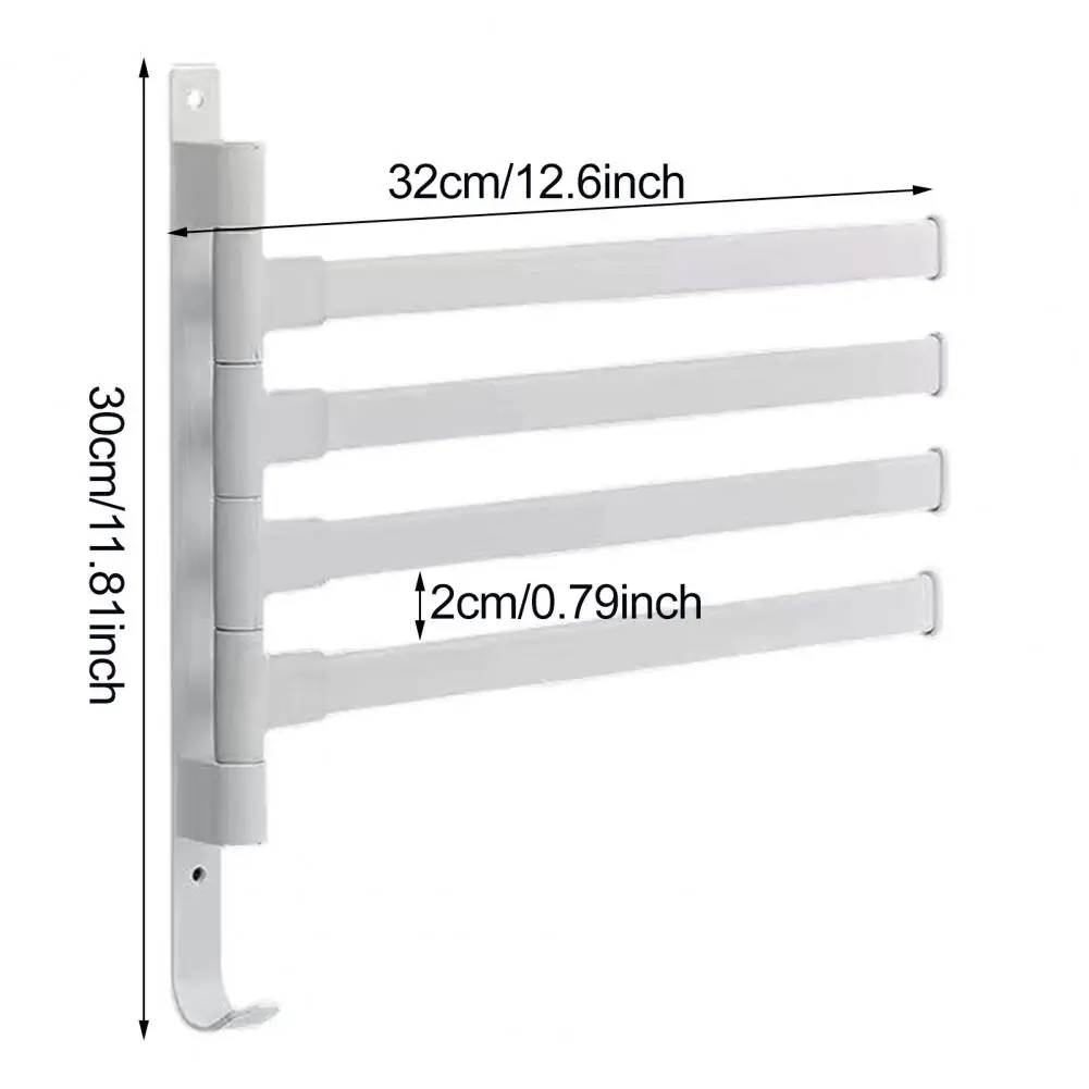 Bathroom Towel Rack Rotatable Foldable Towel Stand 4-Bar Holder Wall Mounted Kitchen Shelf Paper Hanging Storage Rack