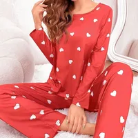 Ensemble de pyjamas College d'amour pour femmes, col rond, manches longues, pantalons longs, vêtements de nuit confortables pour filles, vêtements d'intérieur décontractés, automne et hiver 4