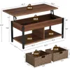 Lift Top Coffee Table with Hidden Storage Compartment and Rattan Baskets,Retro Central Table with Wooden Lift Tabletop 3