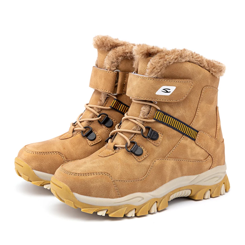 Winter Schnee Warme Pelz Jungen Sneaker Gummi Wandern Schuh Mode Kinder Schuhe Wasserdichte Leder Stiefel Kinder_voghion.com