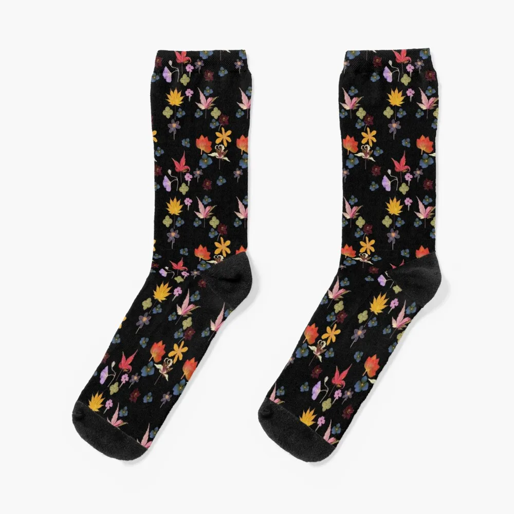 

Dark Floral Leaf Garden Socks Thermal man winter FASHION Socks Women Men's
