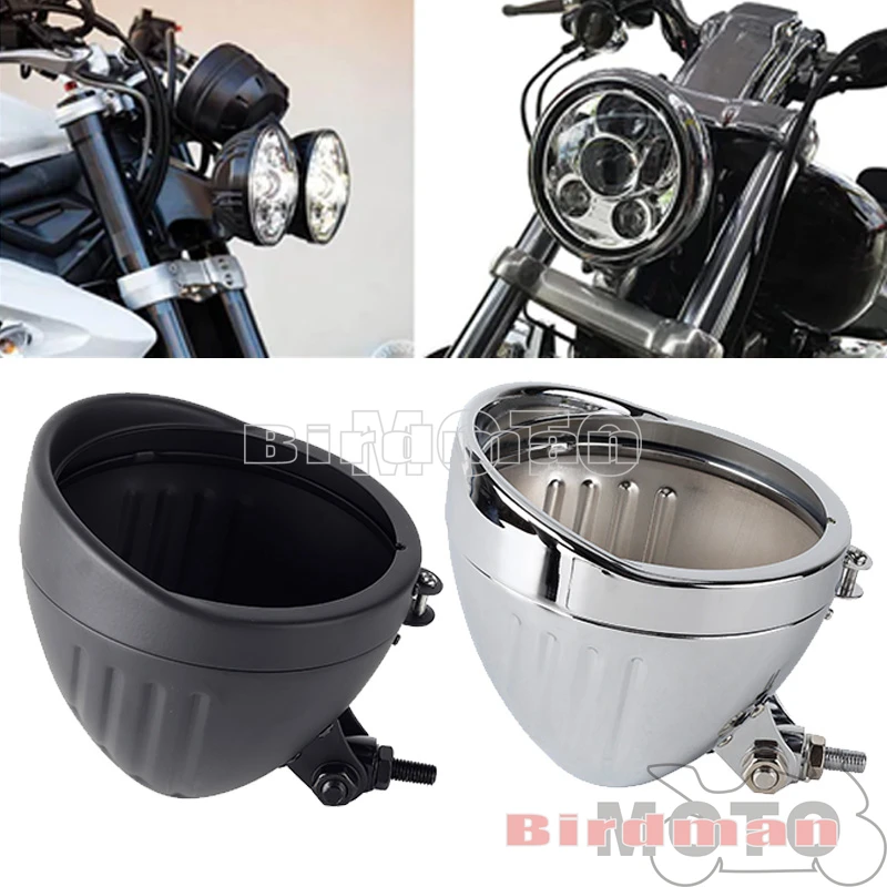 Moto 5.75 "Vintage Round Headlight Housing Bucket Con Visiera Lunetta Universale Per Harley Chopper Bobber Cafe Racer Custom