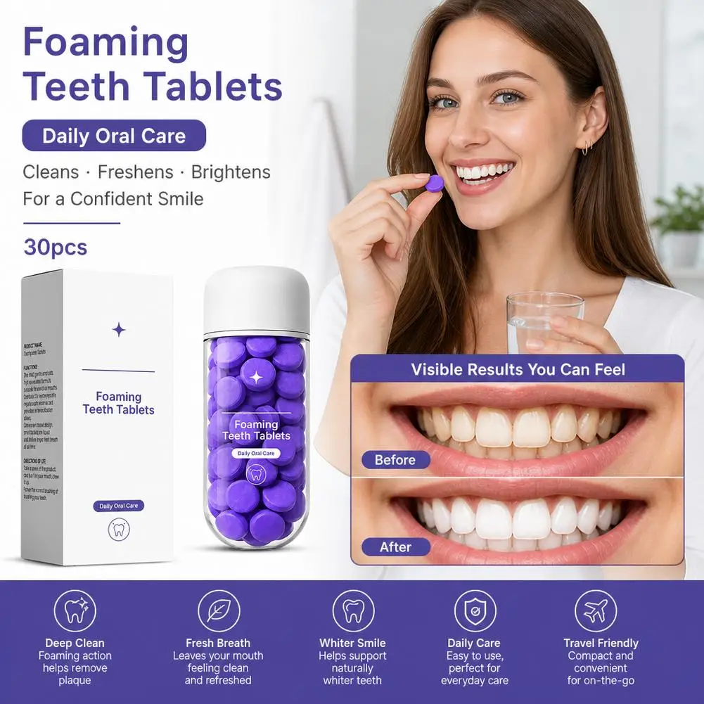 Pastiglie Sbiancanti per Denti Viola, Rimozione Macchie, Pulizia Orale, Migliorano l'Ingiallimento Dentale, Cura Orale per un Sorriso Brillante e Duraturo - immagine 3