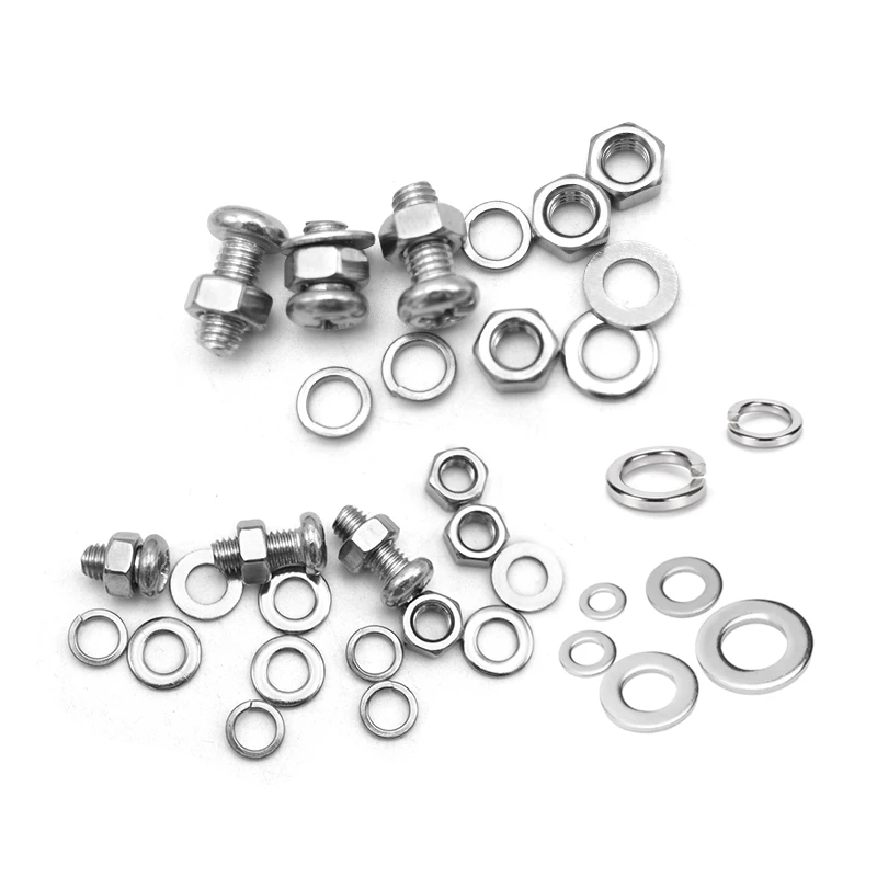 M3 M4 M5 M6 Cross Head Round Screws Spring Washer Flat Washer Bolt & Nut Assortment Kit for DIY, Furniture Assembly, Home Repair
