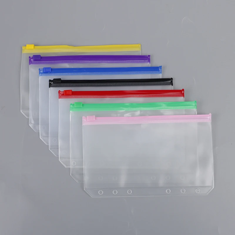 6 홀 바인더 포켓 4 개, 방수 PVC 봉투 지퍼 바인더 파우치, 여행자용 노트북 정리함