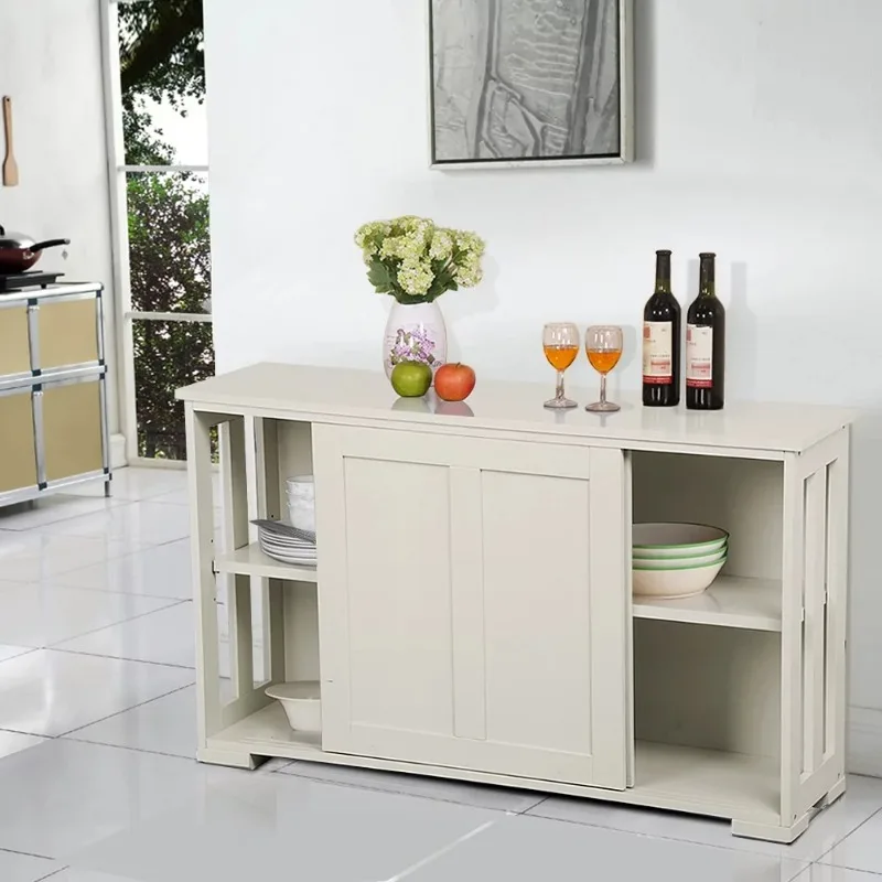 

Easyfashion Antique Buffet Sideboard Kitchen Table with Sliding Door, White