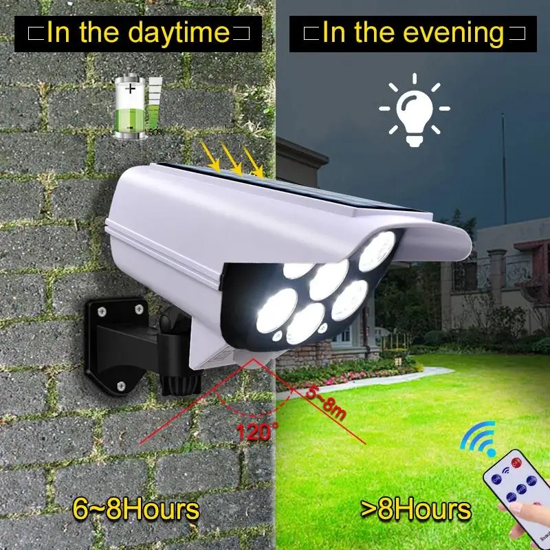 Solar Security Light Outdoor Dummy Camera Wireless Spot Lights 3 Modes Motion Sensor Solar Lamp for Garden Home aszhonga 2mp security ip camera wireless wifi 4x zoom indoor ptz 1080p hd cctv dome onvif compatible cam motion tracking camhi