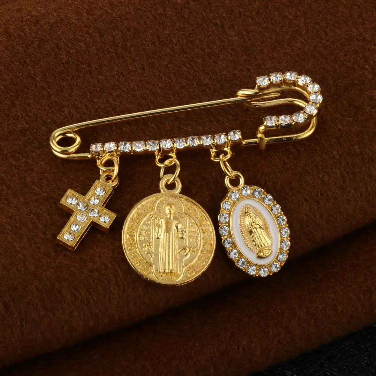 St. Benedikt Medaille Büroklammer Brosche Katholisch Unsere Liebe Frau von Guadeloupe Kreuz Charm Schnalle Anstecknadel San Benito Schmuck Zubehör