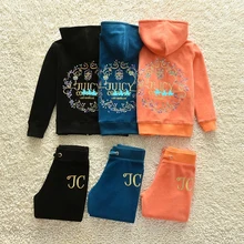 

Juicy Spring/Fall Velvet Fabric Tracksuit for Girl's Clothing Velvet Cloth Children Suit Velor Sweatshirts & Pants Track Set