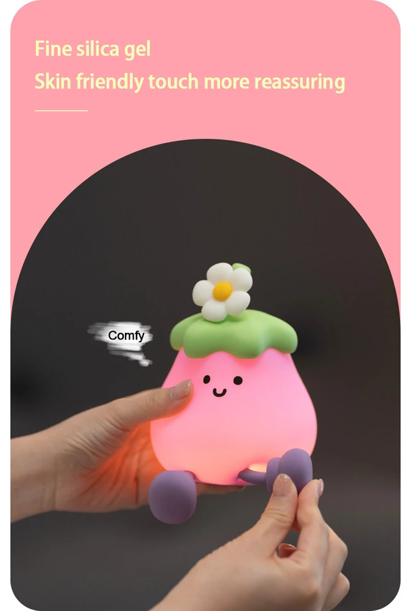 LED Cute Eggplant Night Light Dimmable Nursery Eggplant Lamps Super Squishy Silicone USB Rechargeable Touch Control Night Lamp