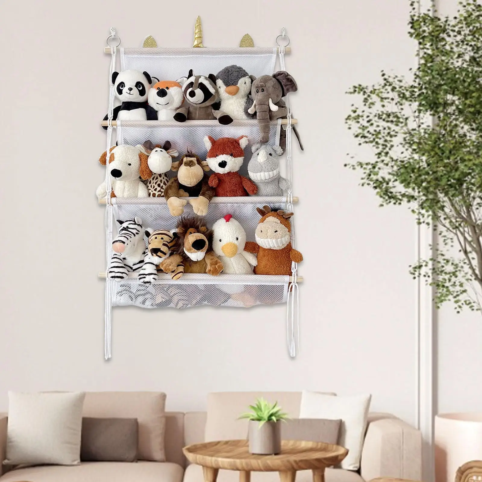 

Настенный органайзер для игрушек, простое в установке коллекционное украшение для дома, 3-уровневая плюшевая сетка для хранения игрушек в ванной, игровой комнате, спальне
