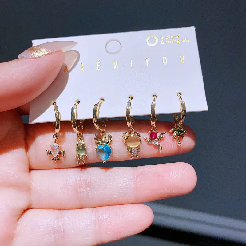 Yakemiyou New Design Cartoon Drop Earrings Set for Women Gold Color Plated Huggie Cubic Zircon Jewelry 4