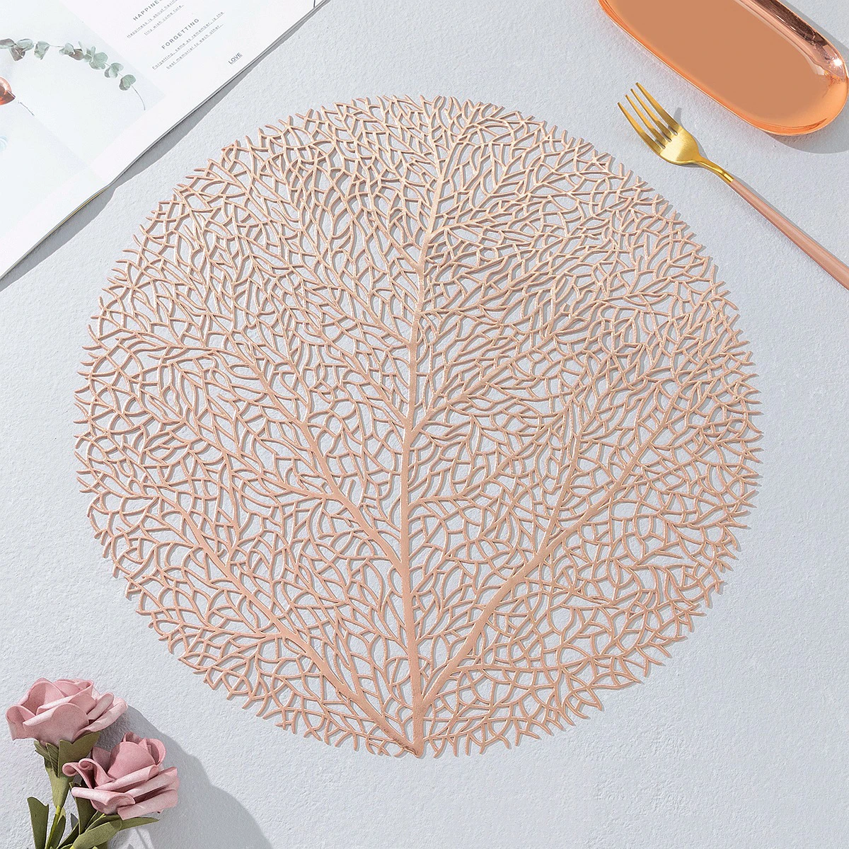 1/3pcs Leaf Table Mat Golden PVC Placemat Hollow Insulation Coaster Pads Modern Style Decor Table Bowl Home Christmas
