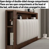 Lit double moderne nordique en bois massif avec rangement, taille King/Queen, pour chambre à coucher, avec tiroirs sous le lit et tête de lit avec rangement intégré 6