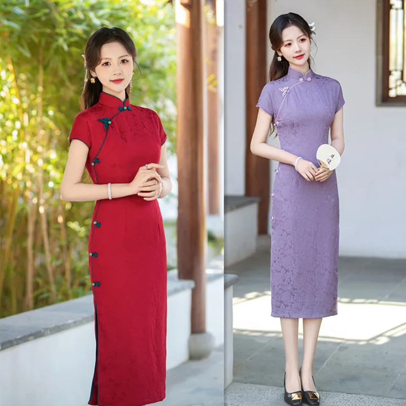 

Fashion Improvement for Young Women's Double sided Jacquard Qipao 2024 Spring/Summer New Qipao Skirt Cheongsam Dress