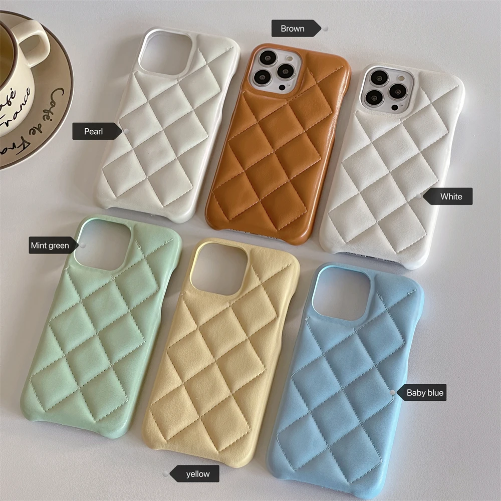Wholesale Wholesale Luxury Geometric Lattice Pattern Leather Phone