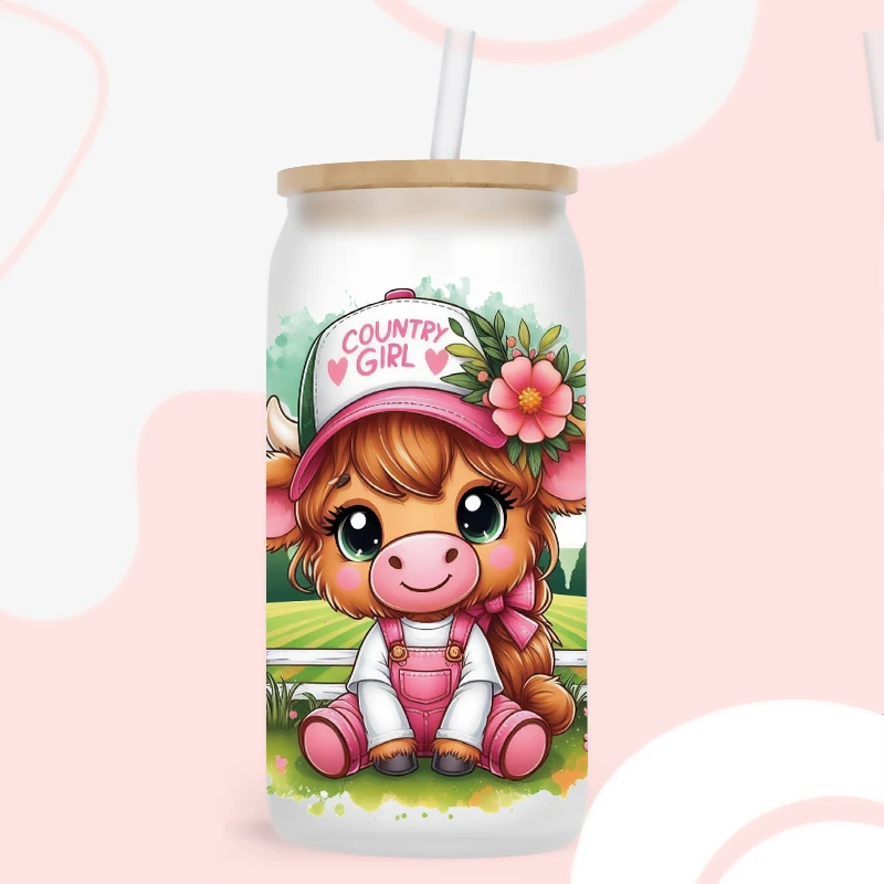 UV DTF Transfer Cow Theme for The 16oz Libbey Glasses Wraps, Cup Can DIY, Waterproof, Easy to Use, Decals, D18767