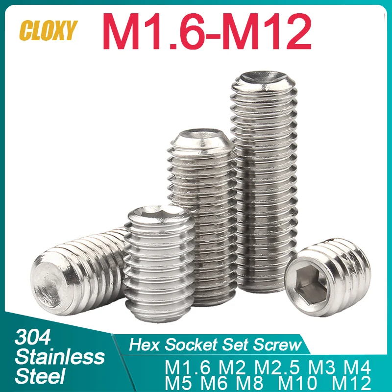 M6 M8 M10 M12 M14 M16 A2 Stainless Grub Screws Cup Point Hex Socket Set Screw 