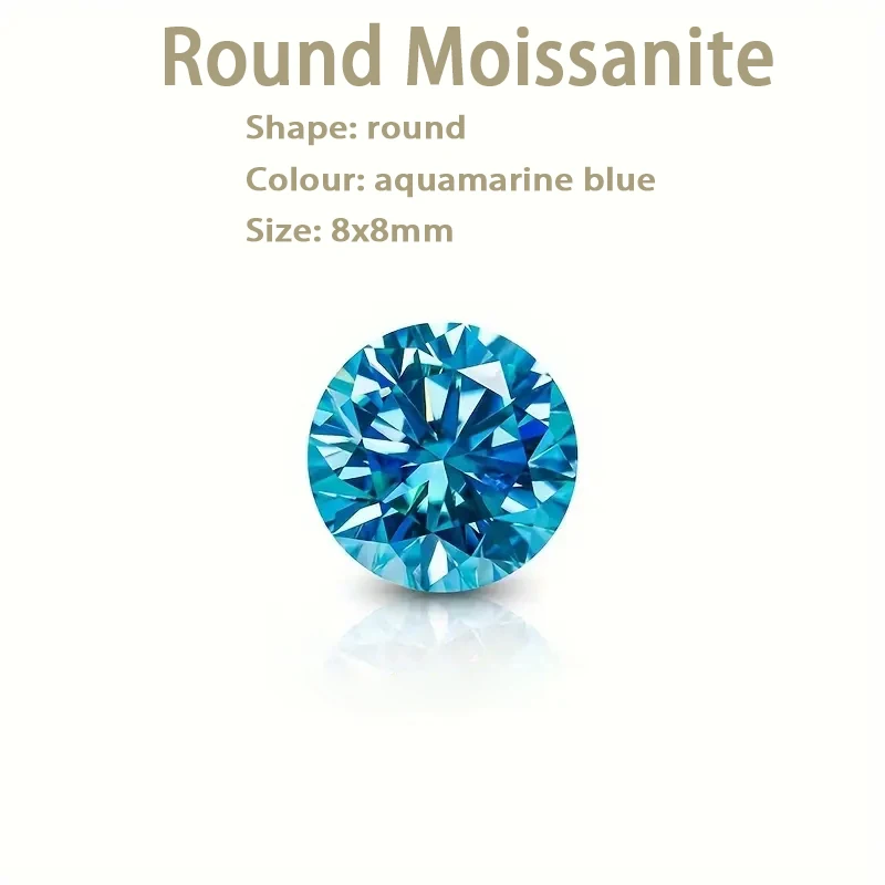 

Moissanite Aquamarine Round Cut 8x8mm New Diamond VVS1 Grade with GRA Certificate DIY Necklace, Ring & Pendant Jewellery
