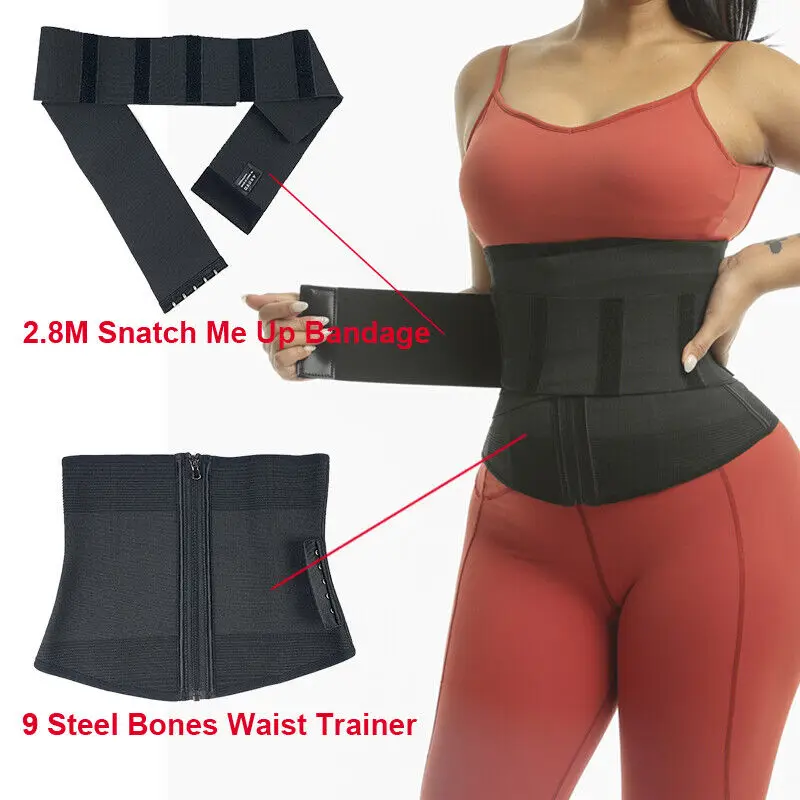 9 Steel Bones Waist Trainer Body Shaper Adjustable Belly Tummy Control Snatch Me Up Wrap Stretch Bands Slim Body Shaper Women 2