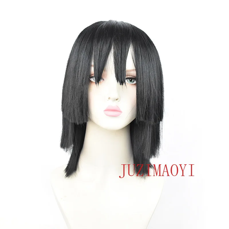 Iguro Obanai Cosplay Wig Anime Short Black Styled Heat Resistant Synthetic Hair Role Play Wigs