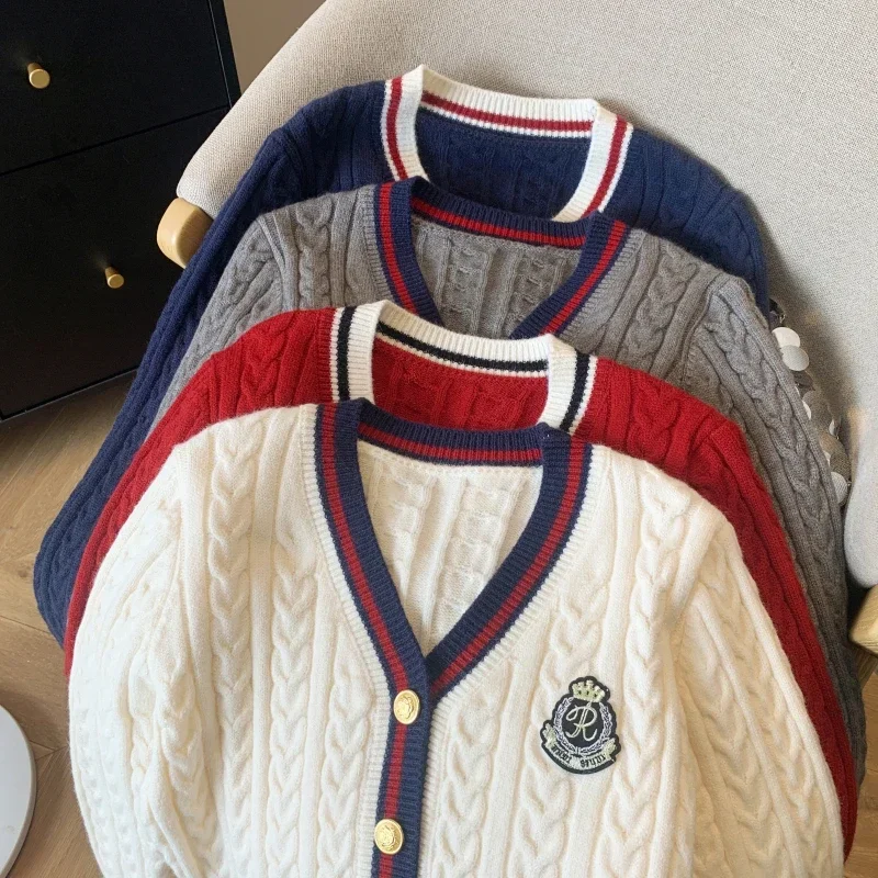 Fashion Knitted Cardigan Women V-Neck Pullover Warm Knitwear Jumper Clothes Casual Sweater Autumn Winter Kpop 2000s Aesthetic