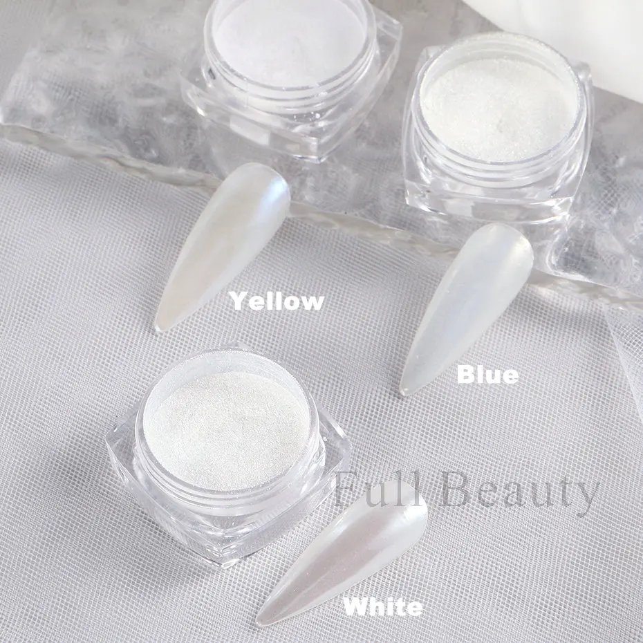 White Chrome Nail Powder Mirror Mermaid Shimmer Pearl Nail Art Pigment Fairy Powder Rubbing Dust Decorations FBZY01