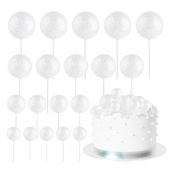 Elegant Gold Mini Ball and Balloon Cake Topper Set - 20 - Piece Decorative Picks (Glitter whtie)