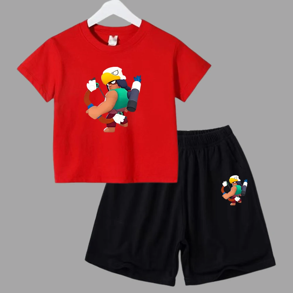 thumbnail image 1 of Conjunto de 2 piezas de camiseta y pantalones cortos divertidos para niños y adolescentes, de algodón, para verano, juego de lucha, Anime, Cosplay, ropa deportiva informal para niño y niña, conjunto p, 1 of 5