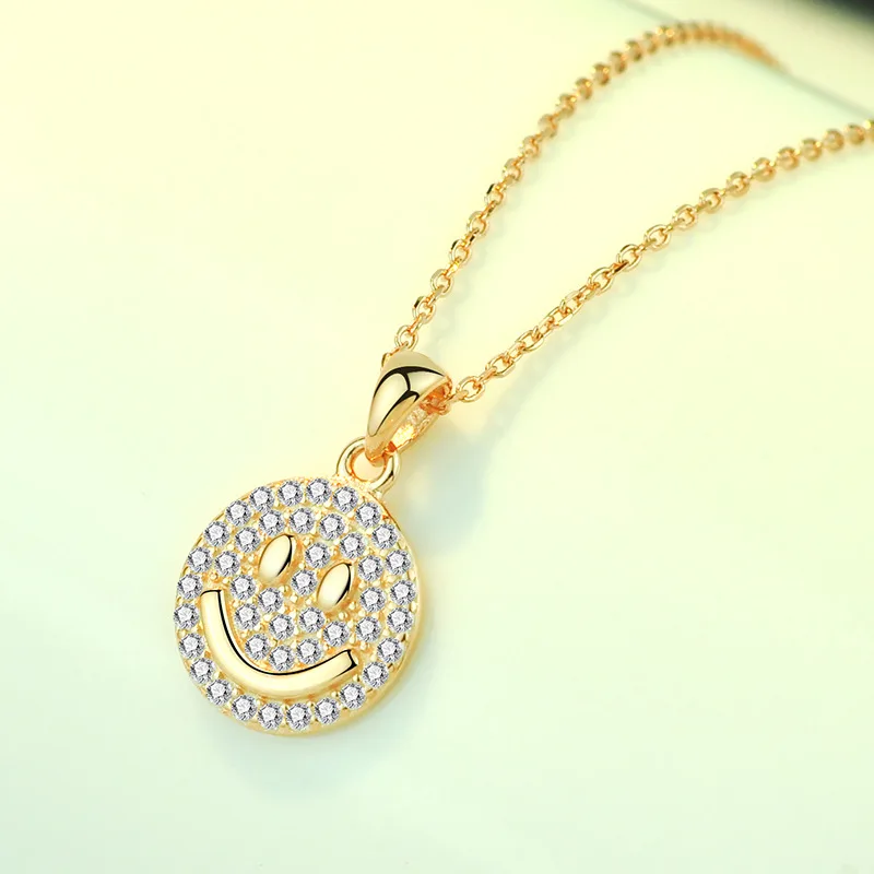 

Necklace for Women S925 Sterling Silver Rose Gold Plated Smile Full Diamond Inlaid Clavicle Chain Elegant Color Silver Necklace