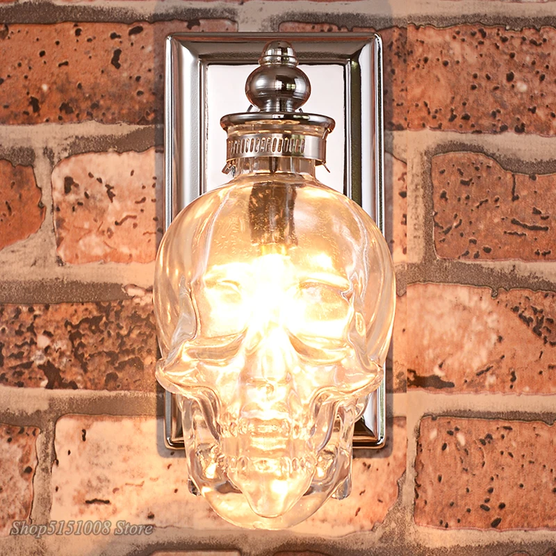Wall Light Skull Bones Retro Loft Sconces Clear Glass Bottle For Dinning Room Bar Industrial Home Decor