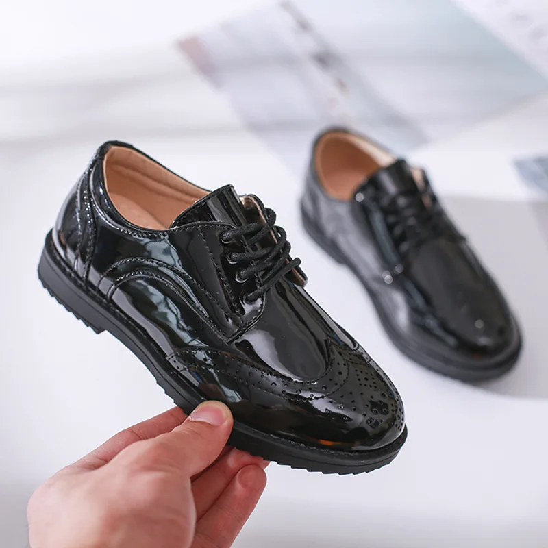 Kids Shoes For Boys Genuine Leather Shoes For Kids Wedding School Show Dress Flats Light Classic Black Children Loafer Moccasins