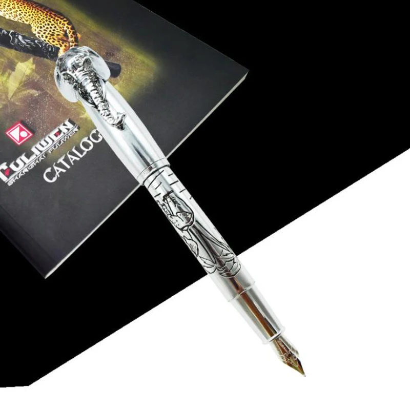 

Fuliwen 2086 M Nib Fountain Pen Elephant Head On Cap Delicate Silver Signature Pen For Office & Home & School Stationery FF015