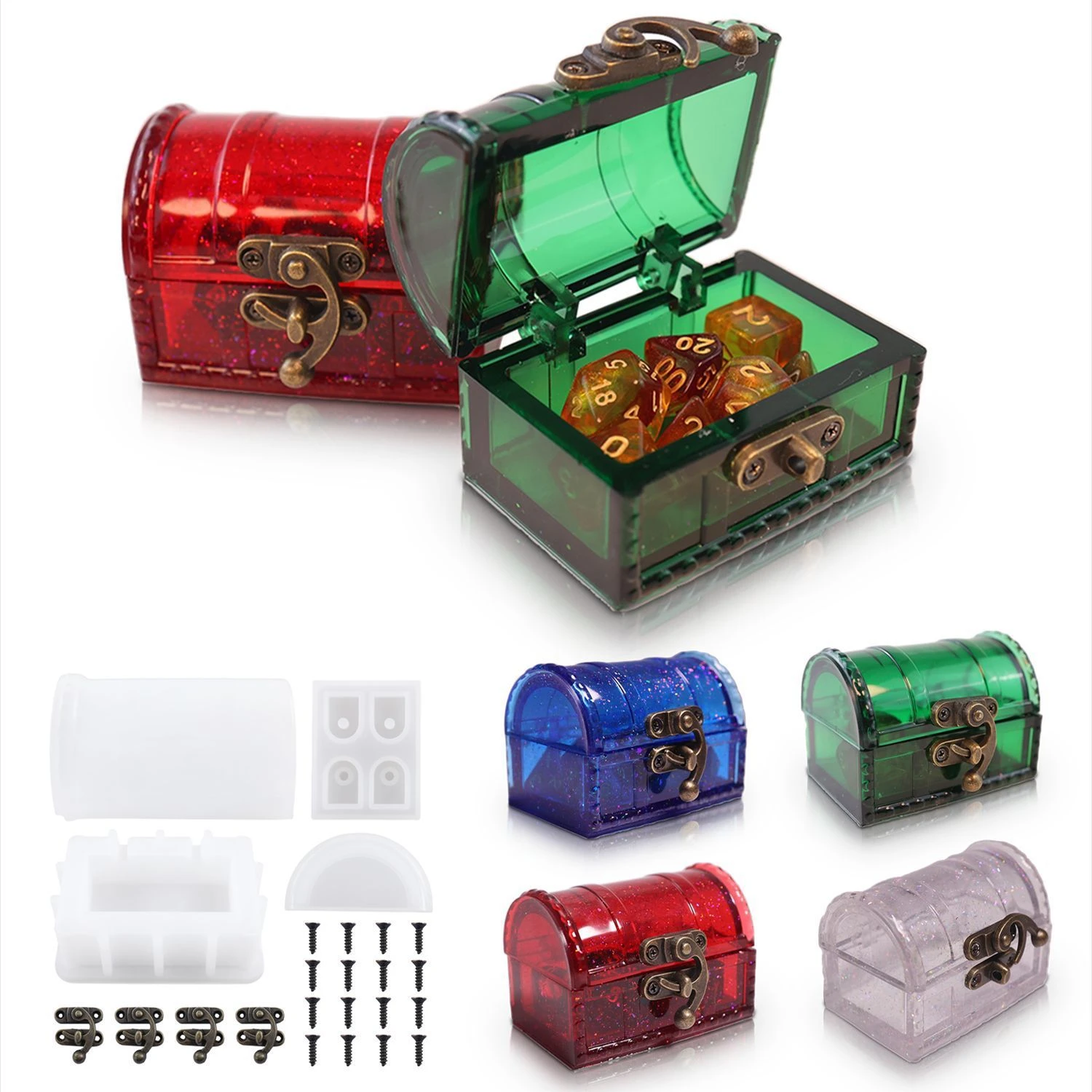 New Storage Box Epoxy Resin Mold Diy Jewelry Treasure Chest Dice