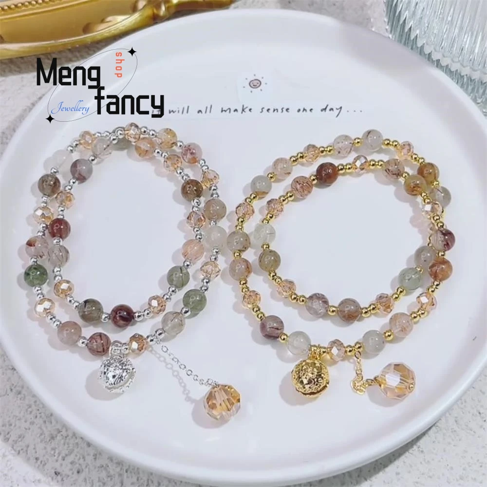 Natural Double Loop Color Crystal Bracelet Light Luxury Premium Simple Elegant High-grade Popular Fashion Jewelry Holiday Gifts