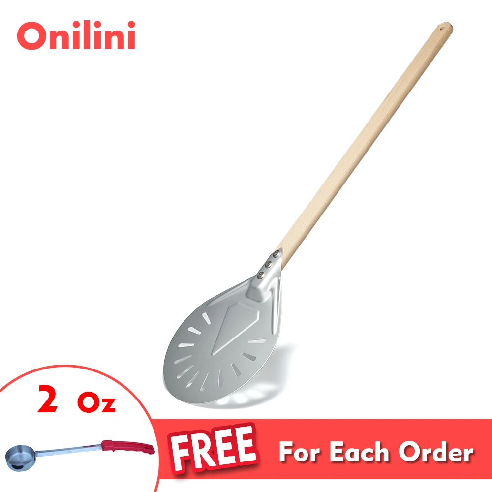 7/8/9 inch Perforated Pizza Peel Anodized Wooden Handle Short Pizzas Shovel Pizza Shovel Paddle with Free Spoon
