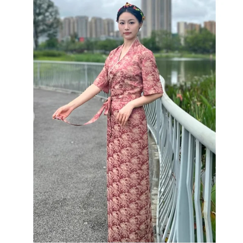 Tibet Dress Chinese Women'S Tibetan Style Trumpet Short Sleeved Tibetan Clothing Summer Dress For Women AA6679