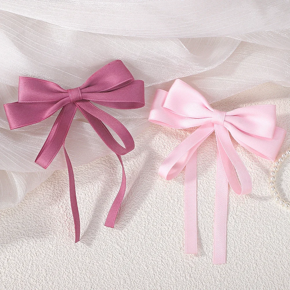 LOVEKIKI 2PCS Elegant Double Layer Ribbon Bows Hair Clip for Girl Boutique Headwear Hairgripes Long Tassel Ponytail Hairclip